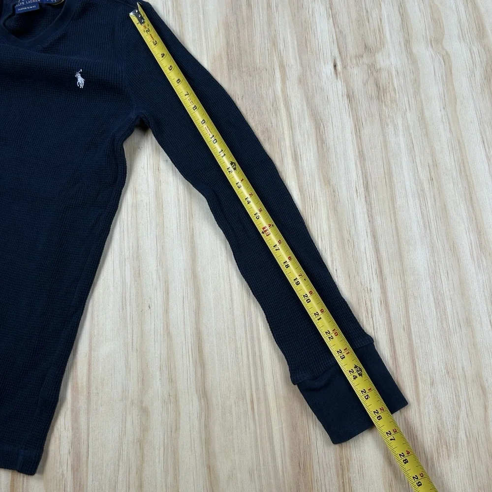 Polo Ralph Lauren Thermal Shirt Mens Large Slim‎ Fit Navy Blue Waffle Knit